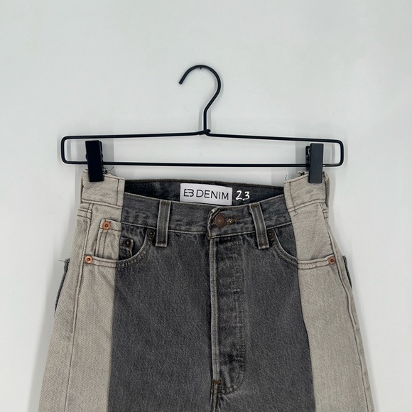 EB Denim Levi’s Two Tone Up Cycled Re-Purposed Cut Waist Straight Leg Jeans - Picture 1 of 8